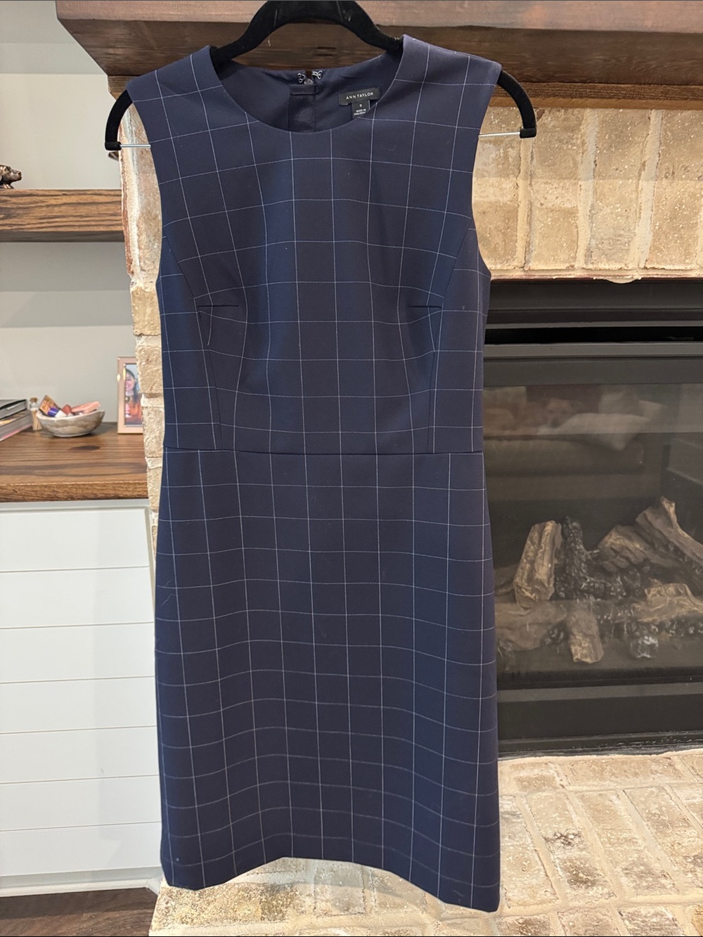 Anne Taylor Navy Windowpane Sheath Dress